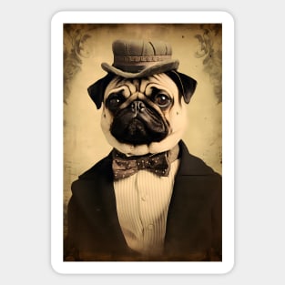 Cool Pug in Suit Portrait Vintage Art Sticker